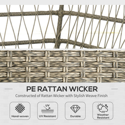 Outsunny 5-częściowa narożna sofa ogrodowa z rattanu, okrągła i podwójna, półokrągła, pleciona, rattanowa, meble ogrodowe z grubymi, wyściełanymi poduszkami i blatem ze szkła hartowanego, dwupoziomowy stół, szary