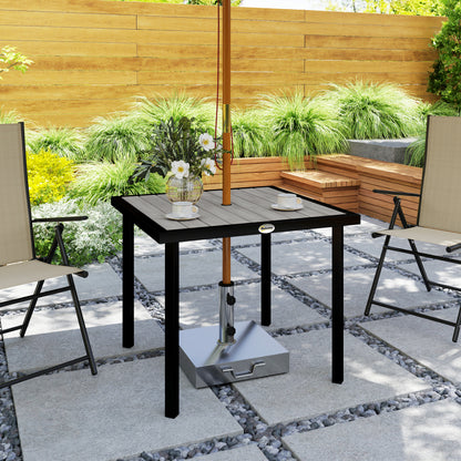 Stół ogrodowy Outsunny Square Garden Dining Table z otworem na parasol 5,4 cm, blatem z listew, metalową ramą, 86 x 86 x 71 cm, jasnoszary