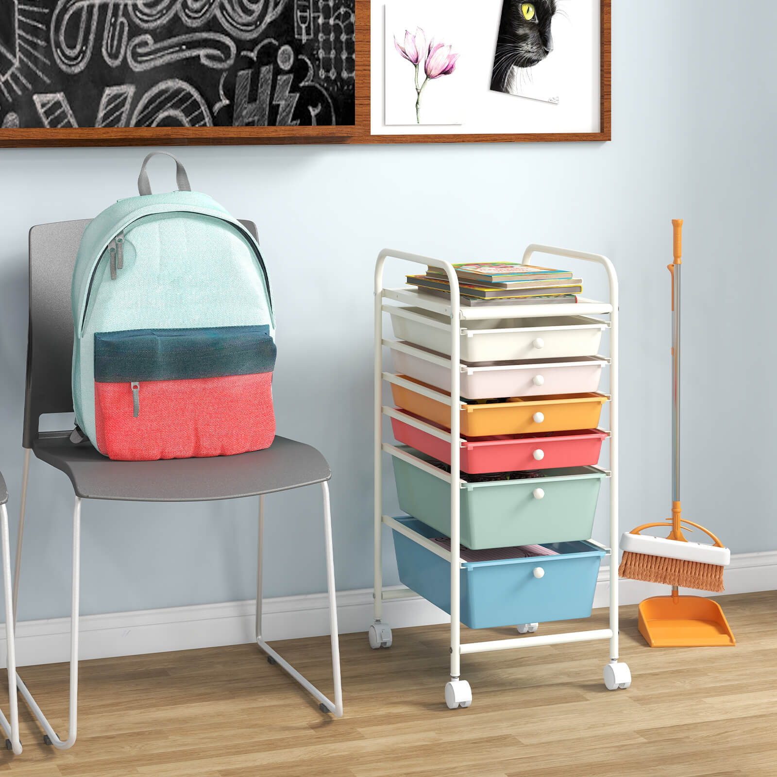 6 Drawers Storage Trolley with 4 Wheels for Makeup Beauty Salon-Colourful