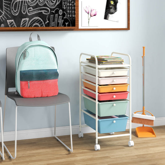 6 Drawers Storage Trolley with 4 Wheels for Makeup Beauty Salon-Colourful
