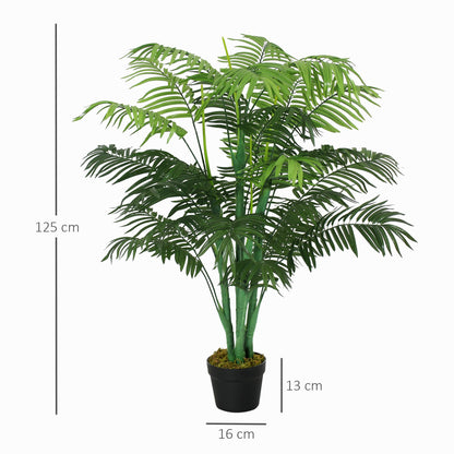 Outsunny 125 cm/4 stopy Sztuczna palma dekoracyjna z doniczką, sztuczny plastik do wnętrz i na zewnątrz, dekoracja do biura, zielony