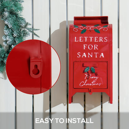 HOMCOM Christmas Post Box, Letters for Santa Mailbox, Freestanding or Wall Mounted Postbox, Indoor Christmas Decoration, Red