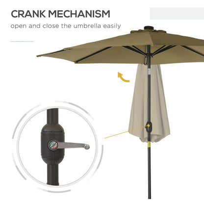 Outsunny 2.7m Patio Garden Umbrella Outdoor Parasol with Tilt Crank and 24 LEDs Lights (Brown)