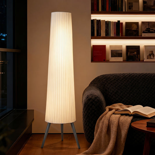 HOMCOM Dimmable Tripod Floor Lamp with Foot Switch, Nordic Standing Lamp with Fabric Shade, 153cm, White and Grey