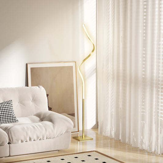 Lampa podłogowa LED HOMCOM z 3 regulowanymi poziomami jasności, nowoczesna lampa stojąca z możliwością ściemniania i przełącznikiem nożnym do sypialni, salonu, w odcieniu złota