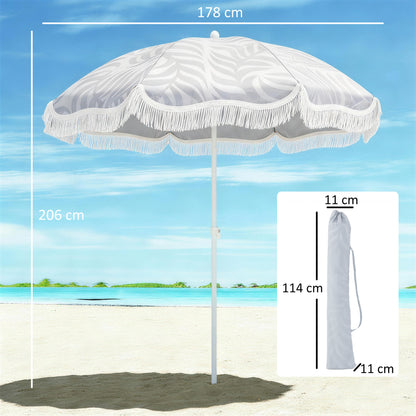 Outsunny 1.8 m Beach Umbrella Parasol with Sand Anchor, Portable Tilting Garden Parasol with Adjustable Height, Light Grey