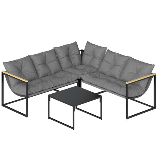 Outsunny 4 Piece Garden Furniture Set with Thick Cushions and Coffee Table, Patio Conversation Set for Porch, Balcony, Deck, Grey