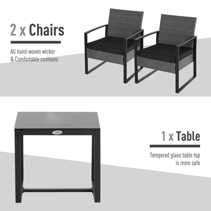 Outsunny PE Rattan Garden Furniture 2 مقاعد فناء بيسترو مجموعة نسج حديقة شتوية أريكة طاولة القهوة وكراسي مجموعة رمادي