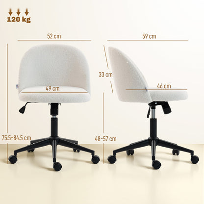 HOMCOM Teddy Fleece Office Chair with Wheels - Cream White
