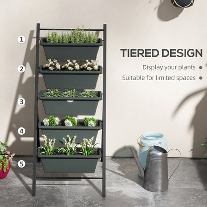 Outsunny 5-Tier Vertical Raised Garden Planter with 5 Container Boxes, Outdoor Plant Stand for Vegetable Flowers, Grey