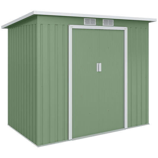 Outsunny 7 x 4ft Galvanised Steel Garden Shed, with Foundation Kit - Green
