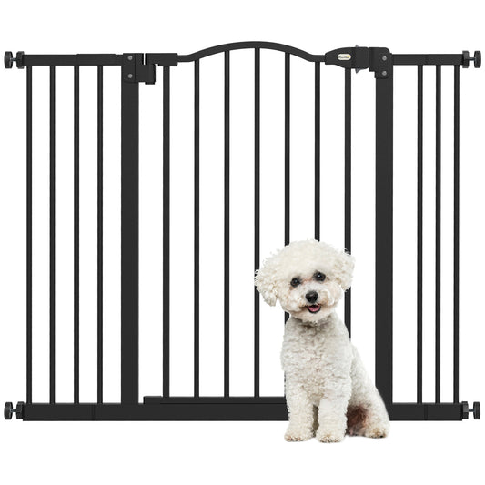 PawHut Metal 74-100cm Adjustable Pet Gate Safety Barrier w/ Auto-Close Door Black