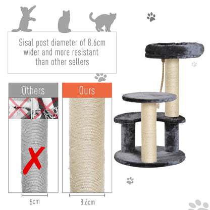 Pawhut 65 cm Cat Tree Kitty Scratcher Kitten Activity Center Scratching Post Playhouse 2 Perch w/Hanging Sisal Rope Grey