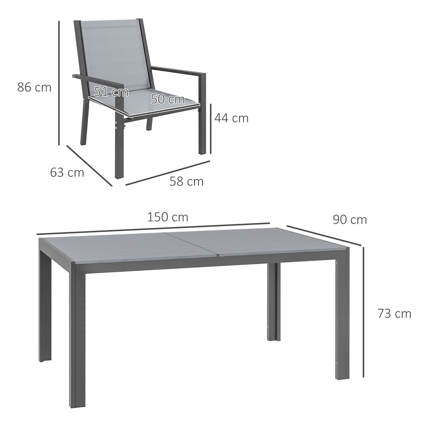 7 Pieces Garden Dining Set With Wood Plastic Composite Outdoor Dining Table & 6 Stackable Armchairs With Breathable Seats - Light Grey