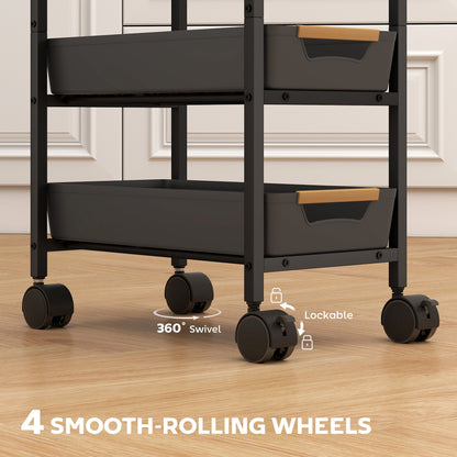 HOMCOM 5-Tier Storage Trolley on Wheels - Black