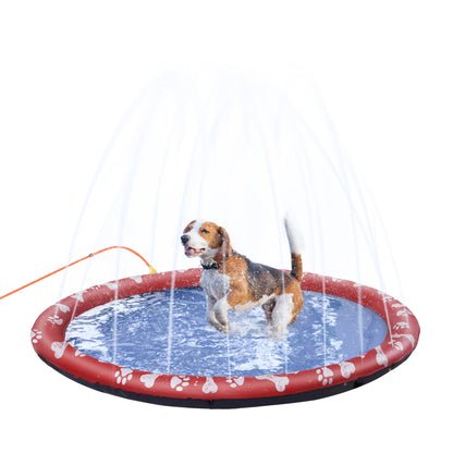 PawHut Dog Splash Pad, Pet Sprinkler Mat, Non-Slip Dog Paddling Pool, Foldable Outdoor Sprinkler and Splash Mat Water Play for Garden, Patio, Summer Fun, 150 cm