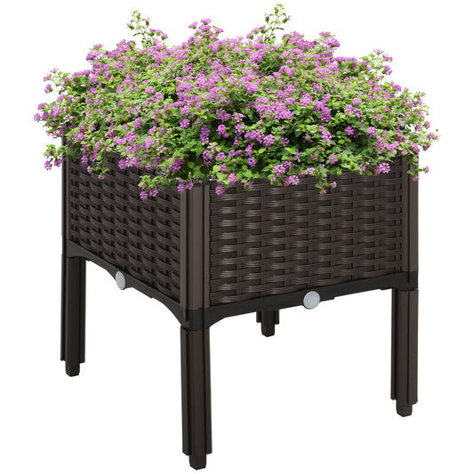 Outsunny Set of 1 26L Garden Raised Bed Elevated Patio Flower Plant Planter Box PP Vegetables Planting Container, Brown