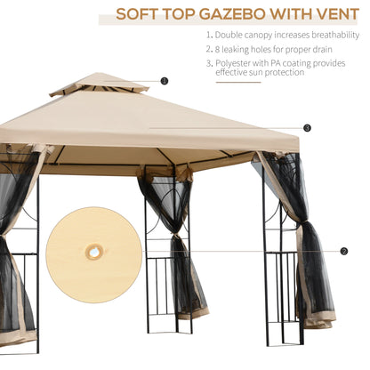 Outsunny 3(m) x 3(m) Garden Gazebo, Double Roof Outdoor Gazebo Canopy Shelter with Netting, Solid Steel Frame for Garden, Lawn, Backyard and Deck