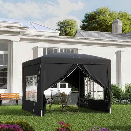 Outsunny 3 x 3(m) Pop Up Gazebo, Water and UV Resistant Party Tent Camping Canopy Marquee with Carry Bag, Black