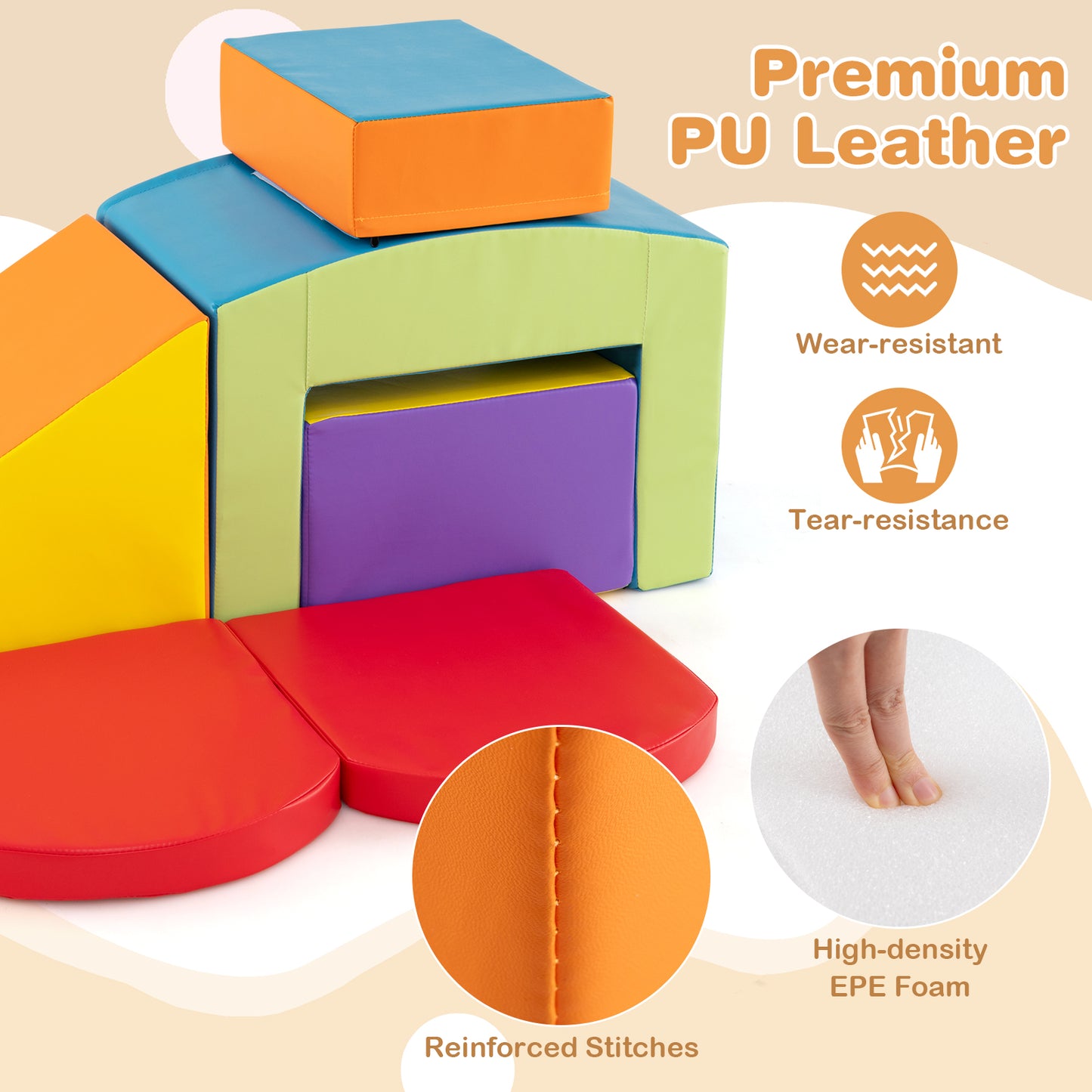 6 Pieces Foam Climbing Blocks Soft Play Climbing for Toddlers with Tunnel-Multicolor