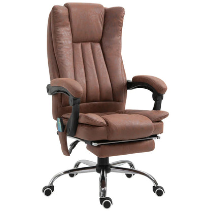 Vinsetto Reclining Office Chair with Massage and Heat, Microfibre Computer Desk Chair with Footrest for Home with Adjustable Height, Padded Arm, Swivel Wheels, Brown