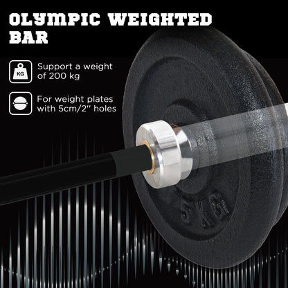 SPORTNOW 210cm Olympic Barbell Bar for 5cm Weight Plates, with Spring Clips, 20kg