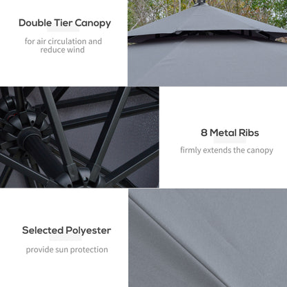 Outsunny 3m LED Light Overhanging Parasol - Szary