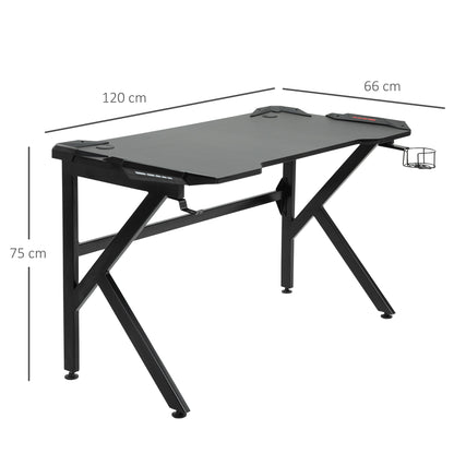 HOMCOM Gaming desk with Cup Holder Headphone Hook Feet Adjustable 120 x 66 x 75cm Black