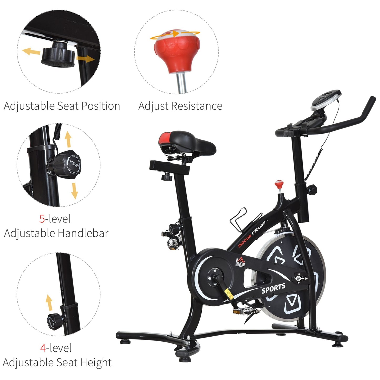 Steel Stationary Bike 8-Level Belt Driven Exercise Bike w/ LCD Monitor Black