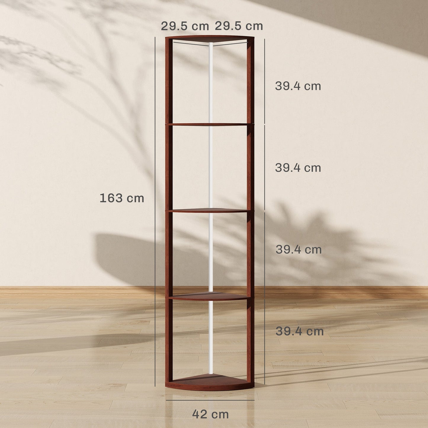 HOMCOM RGB LED Floor Lamp with Shelves, 5-Tier Dimmable Standing Lamp with Adjustable Brightness and Remote Control, Modern Corner Display Shelf Unit for Living Room Bedroom Office, Brown