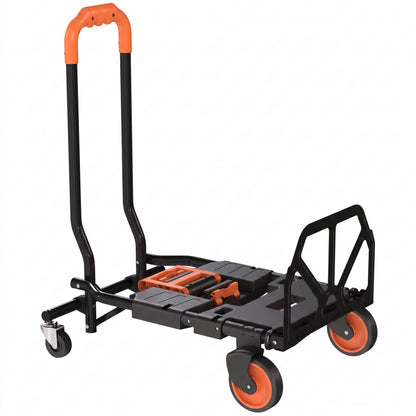 HOMCOM Steel 2-in-1 Folding Hand Truck on Wheels, Foldable Trolley with Foldable Base, 120kg, Black and Orange