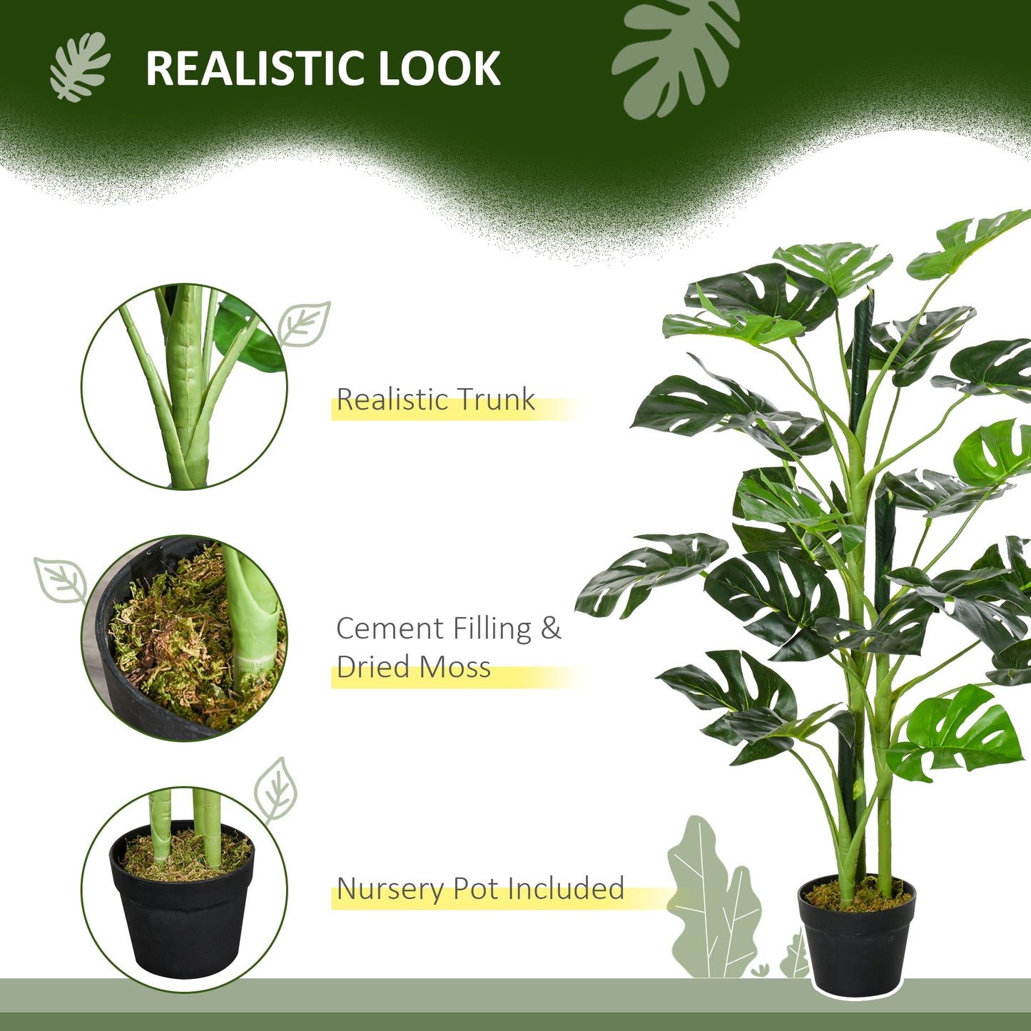 Outsunny 100cm/3.3FT Artificial Monstera Tree Decorative Cheese Plant 21 Leaves with Nursery Pot, Fake Tropical Palm Tree for Indoor Outdoor DÃ©cor, Set of 2