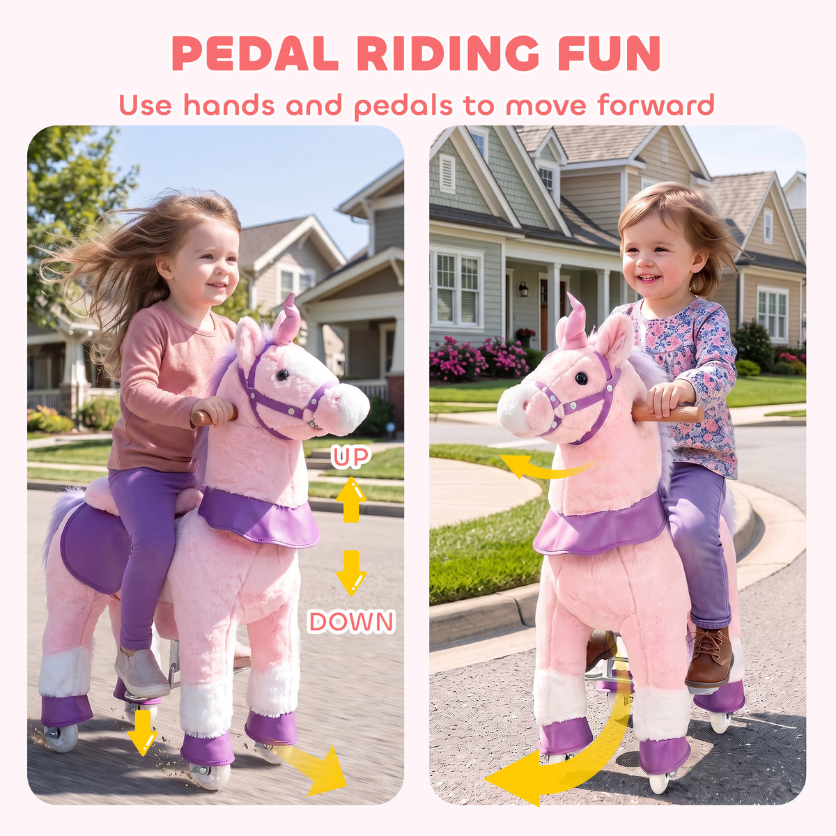 AIYAPLAY Ride on Horse Pedal Ride On Walking Horse Toy Rotatable Head Neighing Sound, Pink