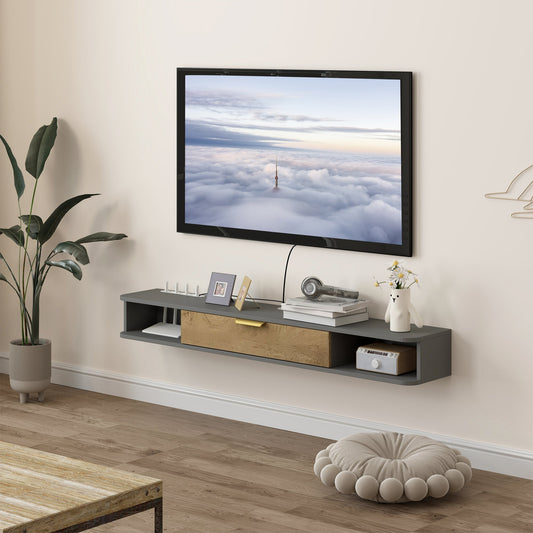 HOMCOM 140 cm Wiszący Stojak Pod TV Z Przechowalką - Antracytowy