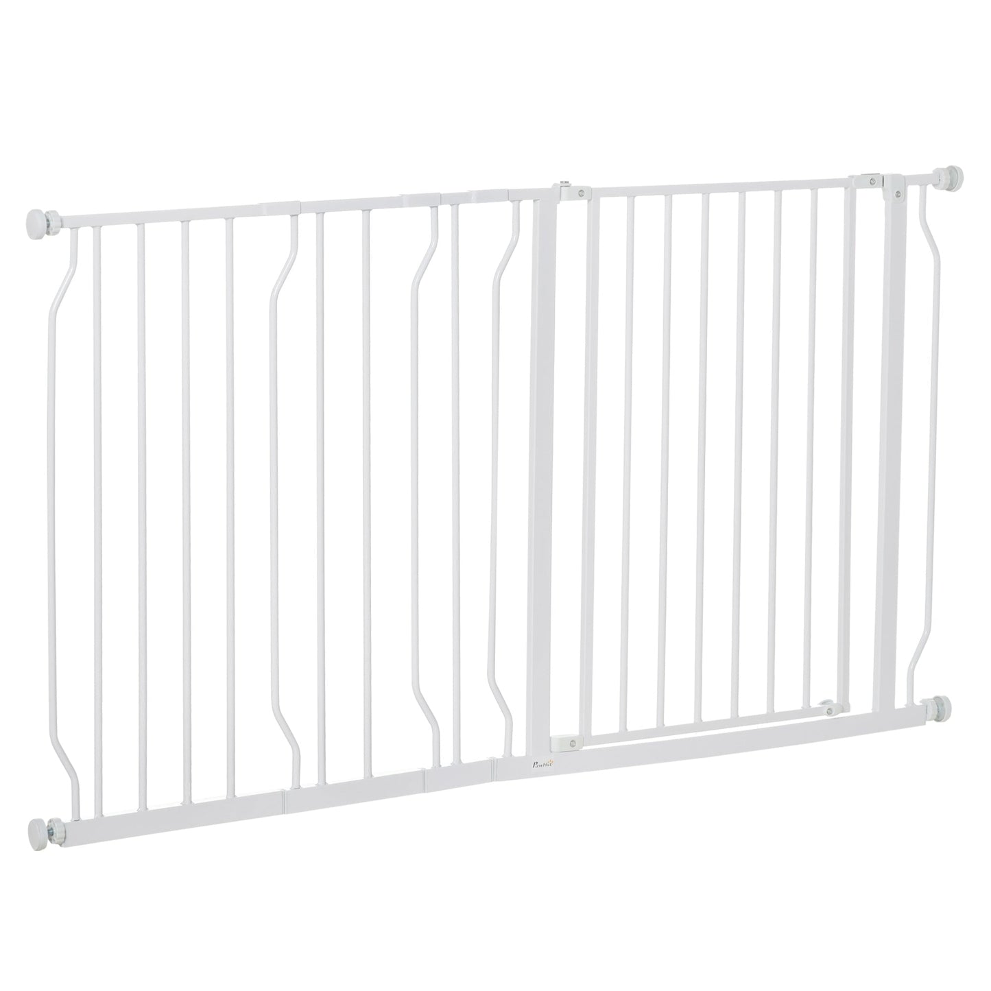 PawHut Dog Baby Gate Extra Wide Stairway Gate for Pet with Door, 76H x 75-145Wcm, White