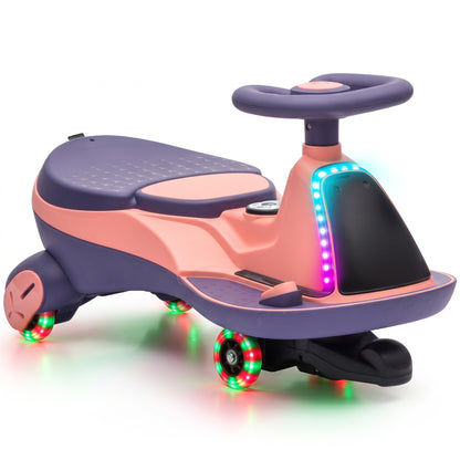 AIYAPLAY 12V Electric Wiggle Car, 2-In-1 Kids Ride On Toy with 2 Speeds, Soft Start, PU Wheels, RGB Lights, Up to 60 kg, Pink