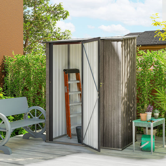 Outsunny 5x3 Garden Shed with Sloped Roof, Lockable Door for Tools and Equipment Storage, Light Grey