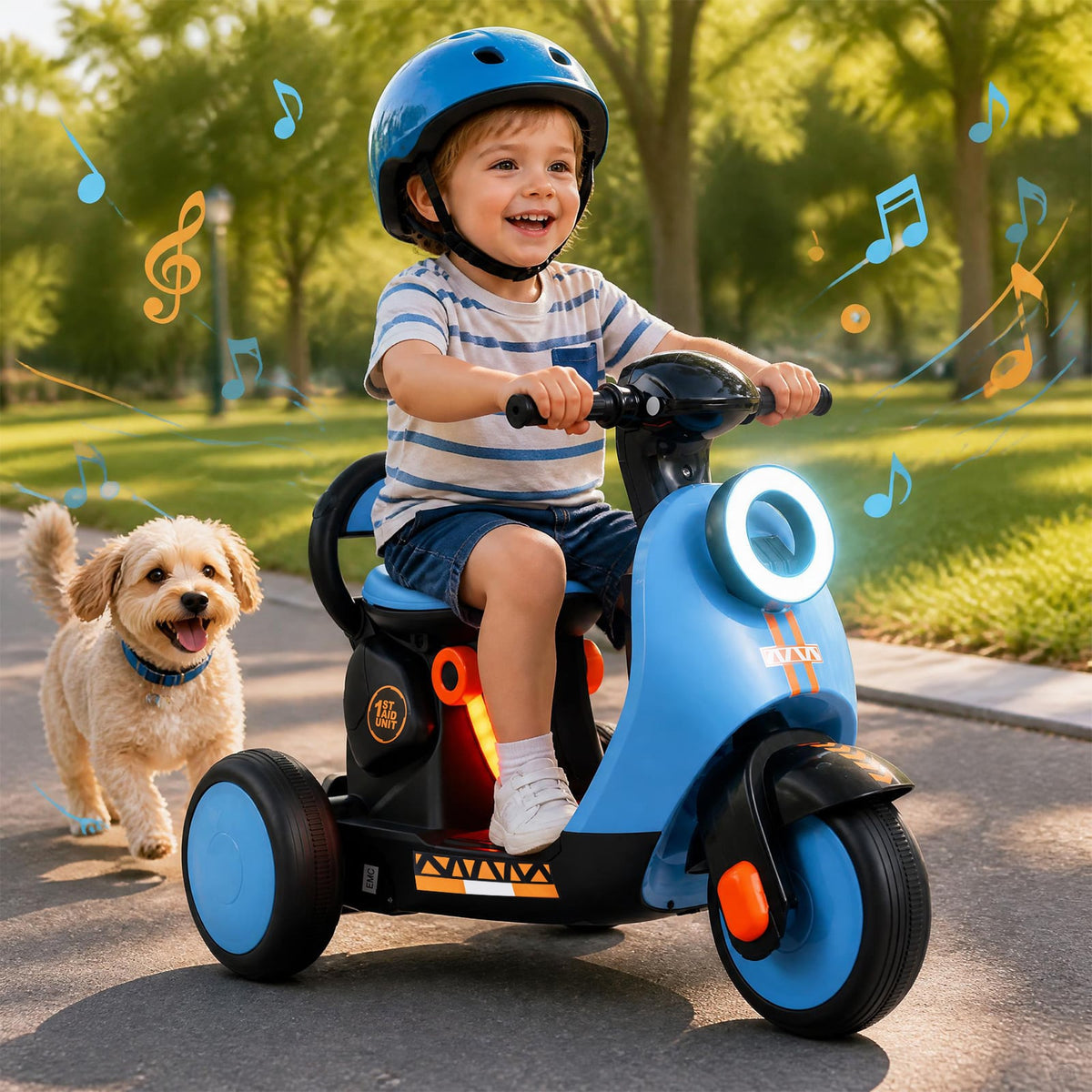 6V Battery Powered Ride on Motorcycle with Light-Up Deck and Music for Kids Aged 3+-Blue