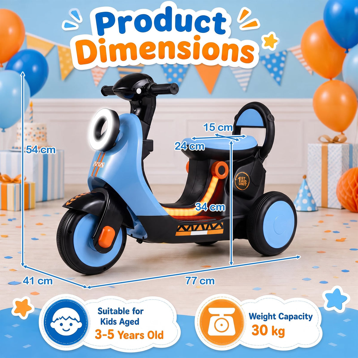 6V Battery Powered Ride on Motorcycle with Light-Up Deck and Music for Kids Aged 3+-Blue