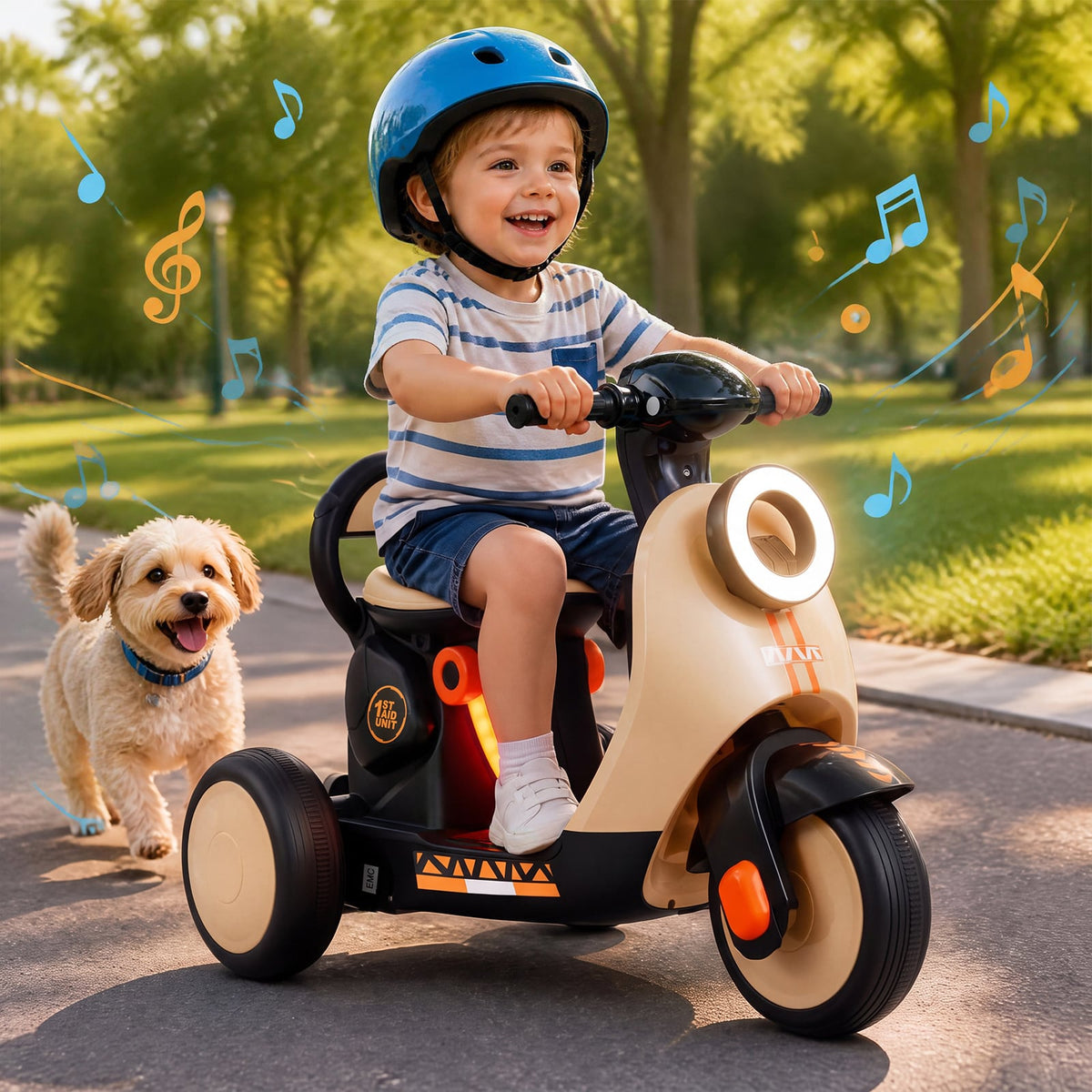6V Battery Powered Ride on Motorcycle with Light-Up Deck and Music for Kids Aged 3+-Orange