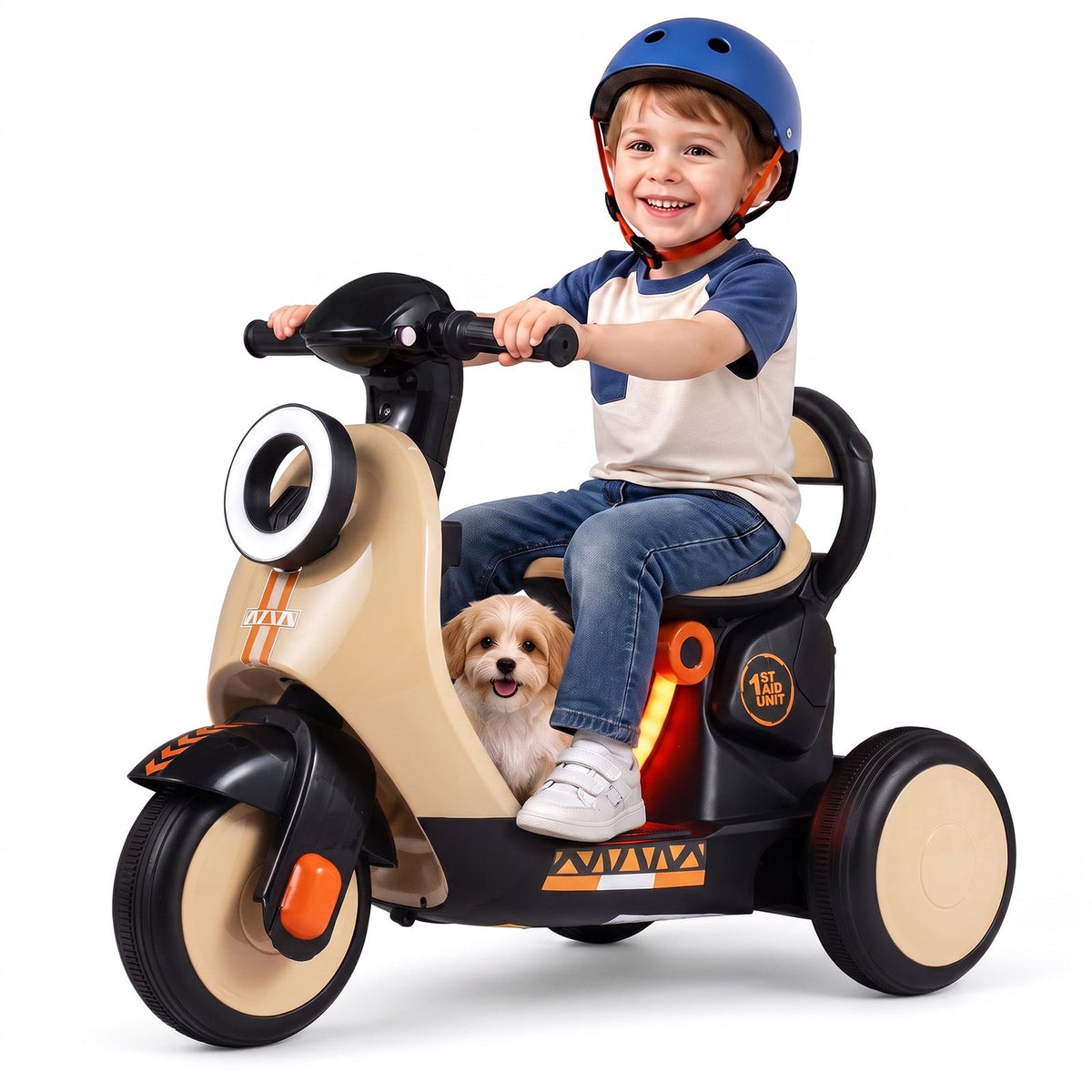 6V Battery Powered Ride on Motorcycle with Light-Up Deck and Music for Kids Aged 3+-Orange