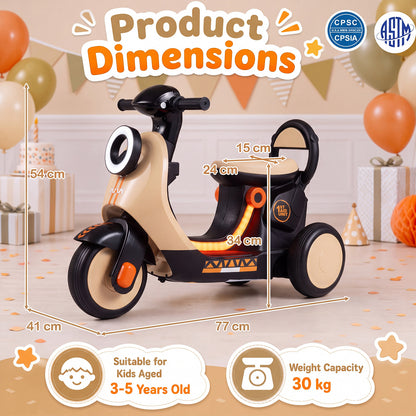 6V Battery Powered Ride on Motorcycle with Light-Up Deck and Music for Kids Aged 3+-Orange