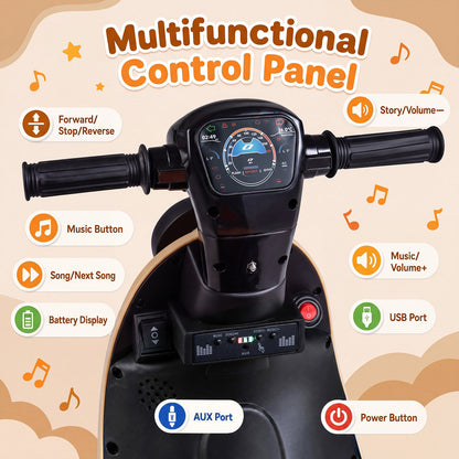 6V Battery Powered Ride on Motorcycle with Light-Up Deck and Music for Kids Aged 3+-Orange