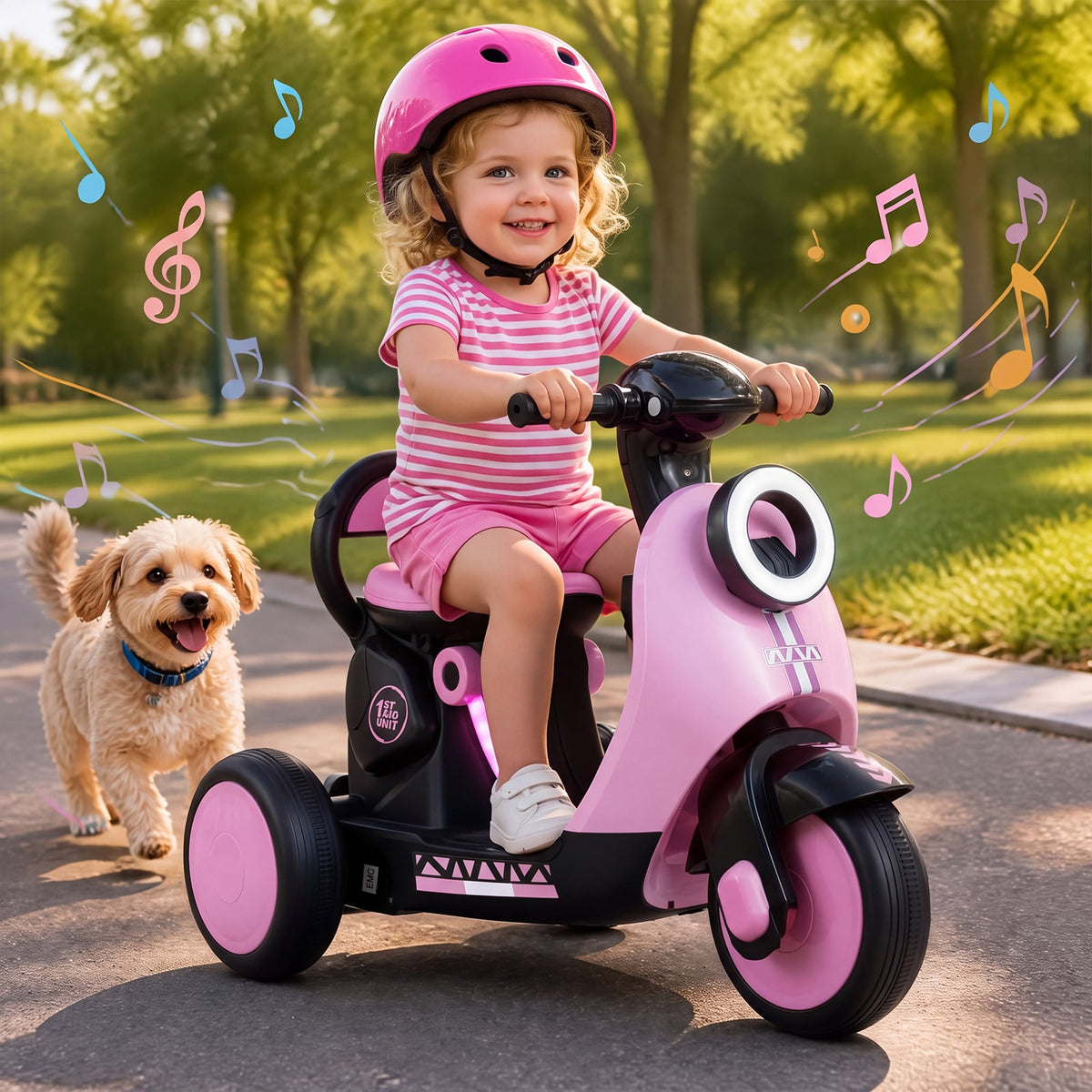 6V Battery Powered Ride on Motorcycle with Light-Up Deck and Music for Kids Aged 3+-Pink