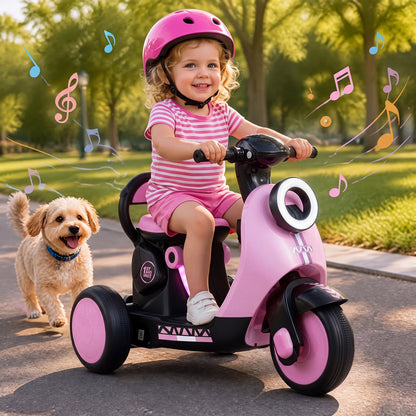 6V Battery Powered Ride on Motorcycle with Light-Up Deck and Music for Kids Aged 3+-Pink