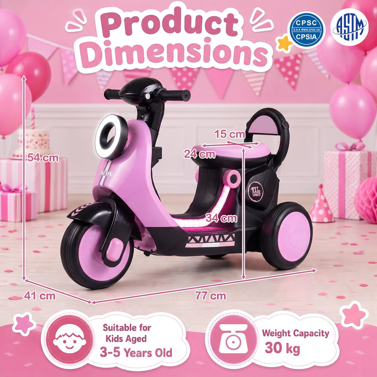 6V Battery Powered Ride on Motorcycle with Light-Up Deck and Music for Kids Aged 3+-Pink
