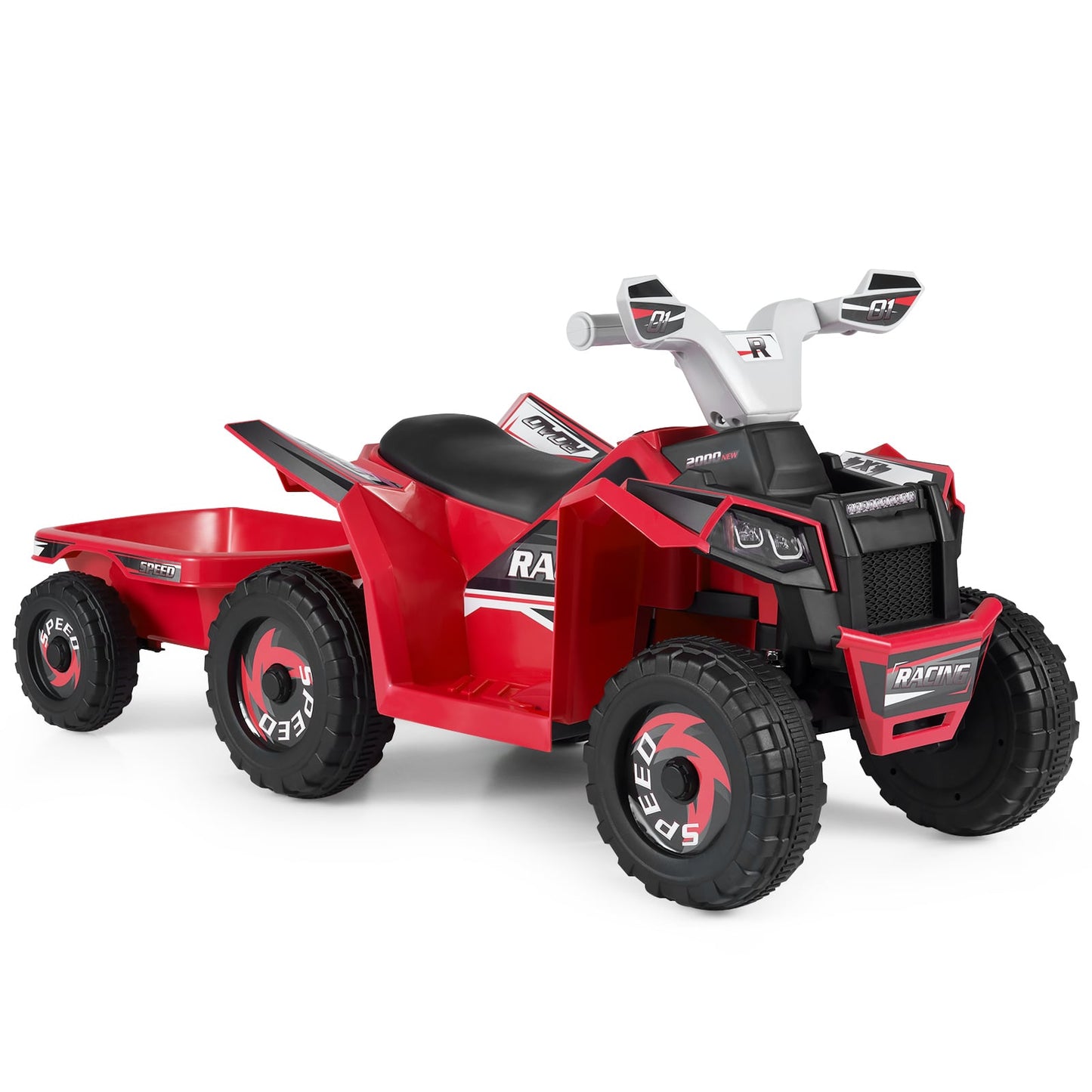 6V Kids Electric Quad with Removable Back Trailer Toddler Ride On ATV-Red