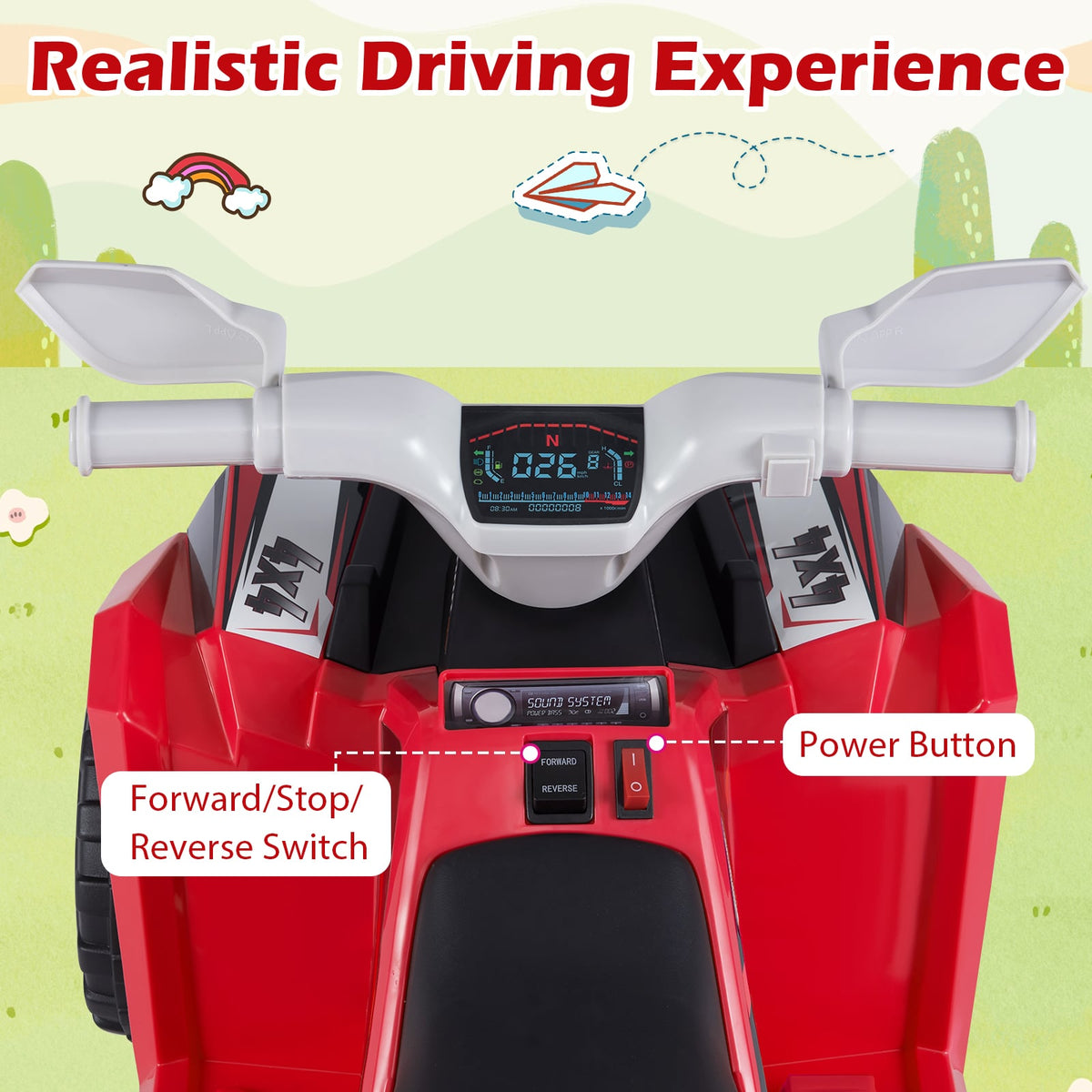 6V Kids Electric Quad with Removable Back Trailer Toddler Ride On ATV-Red