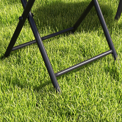 Outsunny Folding Round Tempered Glass Garden Table with Grey Rattan Edging