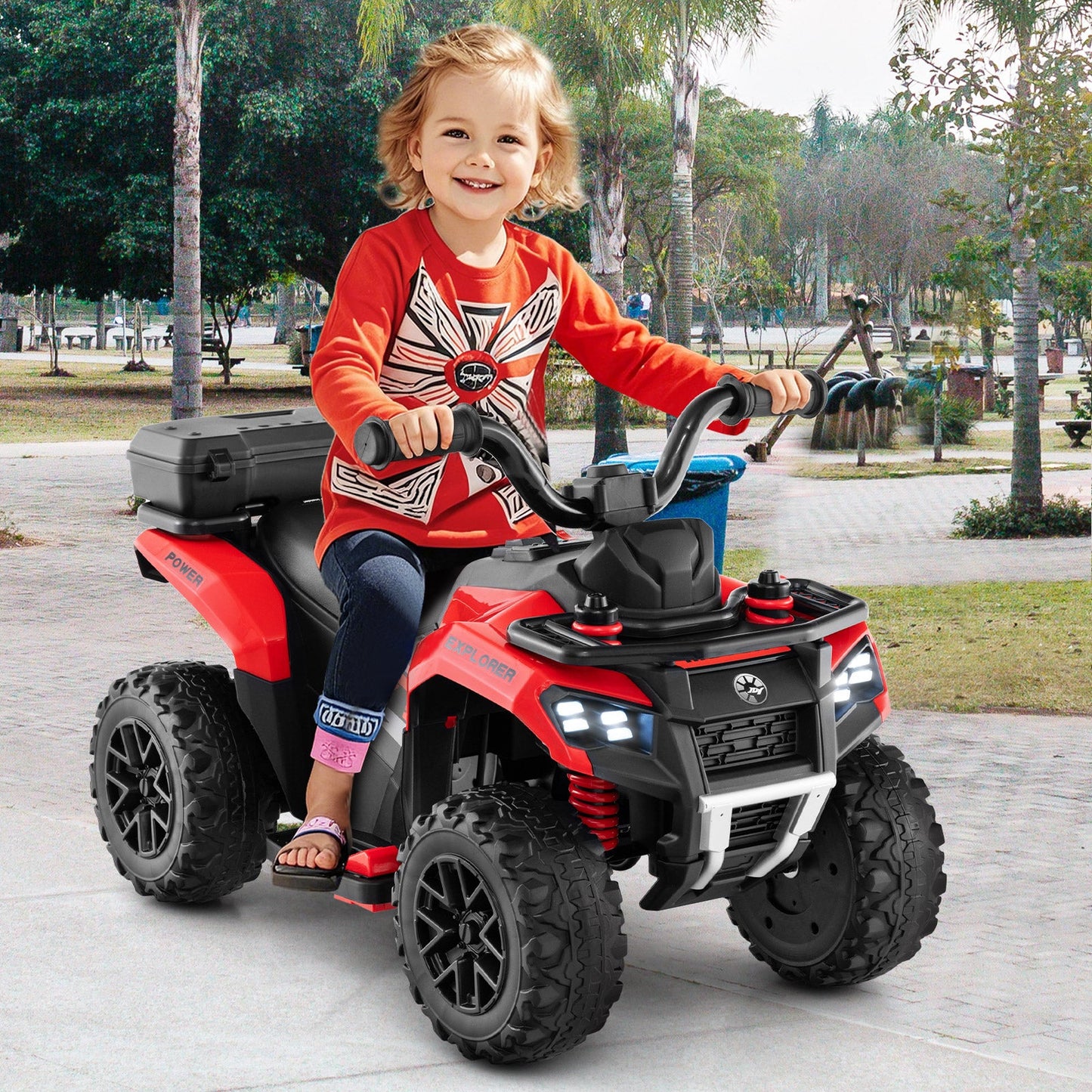 6V Kids Electric Quad Bike with Spray Function and Storage Box-Red